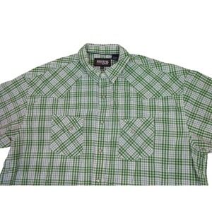Resitol Rode Gear Shirt Mens‎ XL Green Check Plaid Pearl Snap Short Sleeve